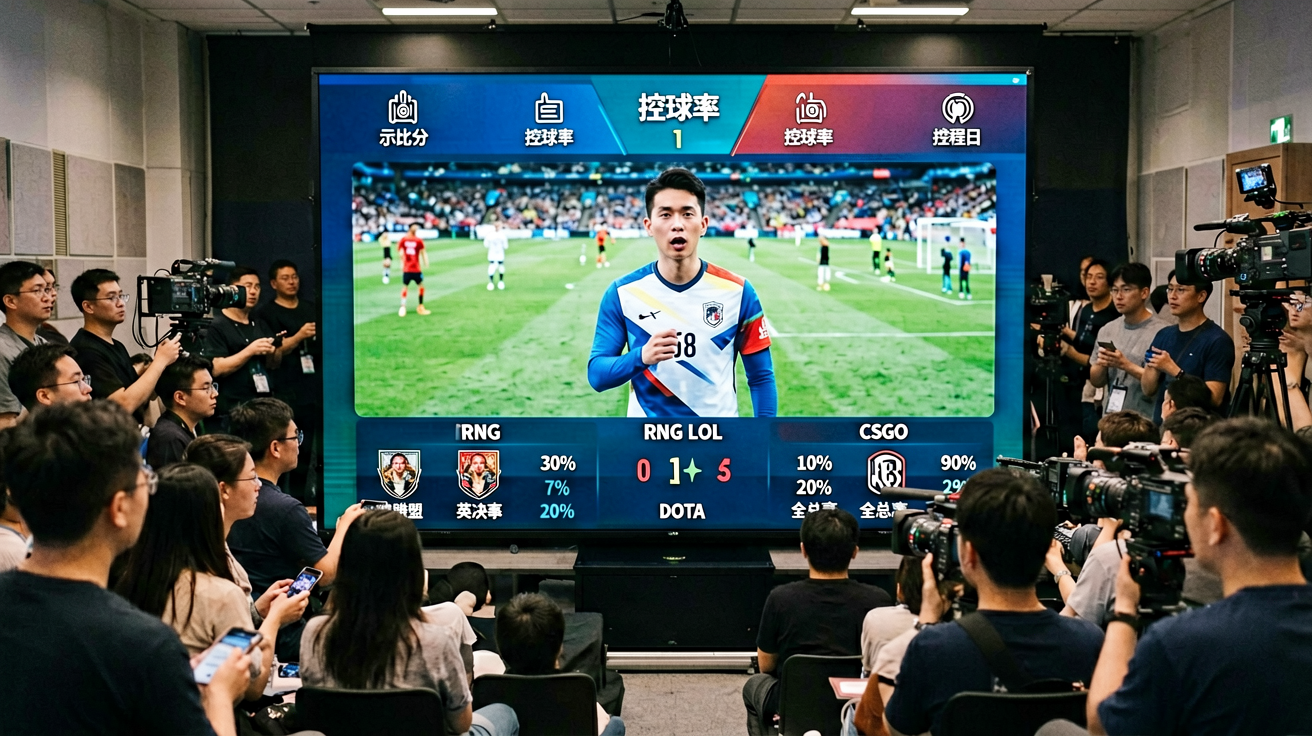 score电竞直播画面显示比分弹窗、控球率图表和实时数据